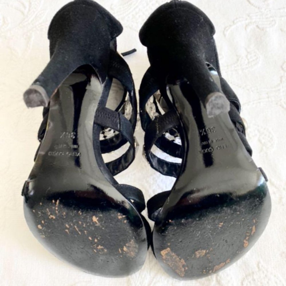 [SOLD] Giuseppe Zanotti x Balmain Black Suede Rhinestone Evening Sandals Heels - Picture 7 of 10